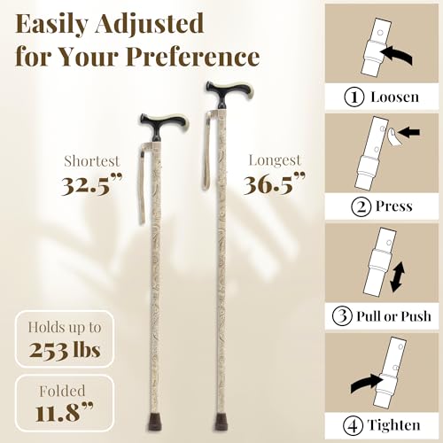 Merry Sticks Foldable Cane with Comfort Grip - Vintage Paisley Design for Men & Women