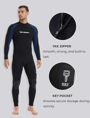 Men's 3mm Wetsuit Full Body Neoprene for Diving Snorkeling Surfing - Black+Blue Large
