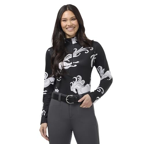 Kerrits Women's In The Zone Coolcore Horse Riding Top - Large Black Horse Whimsy