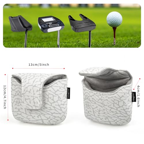 Golf Club Mallet Putter Head Cover with USA Flag & Elephant Print - Magnetic Closure, Durable PU Material - White