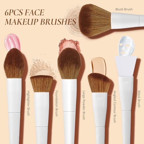 Pearl White Makeup Brush Set with Case - 20 Professional Brushes & Puffs