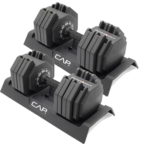 CAP Adjustable Dumbbell Set Pair 55 lb Black Handle - Quick-Select Weights