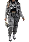 Grey Large Denim 2-Piece Women's Jean Outfit Set Cargo Y2K Streetwear