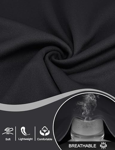 Men's Short Sleeve Performance Polo Shirt - Medium Black, 3 Button Casual Golf Collared Top