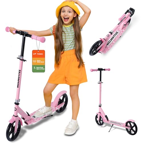 Welmotive Pink Kids & Teens Foldable Kick Scooter with Adjustable Handlebars
