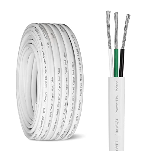 Marine Grade 10 Gauge Triplex Boat Cable 50FT Tinned Copper Wire - Waterproof & Corrosion Resistant