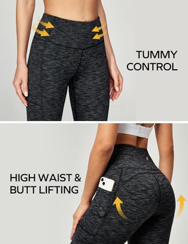 Women's Yoga Pants with Pockets - Large Charcoal Compression Leggings for Workout & Tummy Control