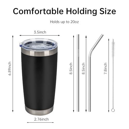 Black 20oz Stainless Steel Insulated Tumblers Bulk Pack with Lids & Straws - 32 Count