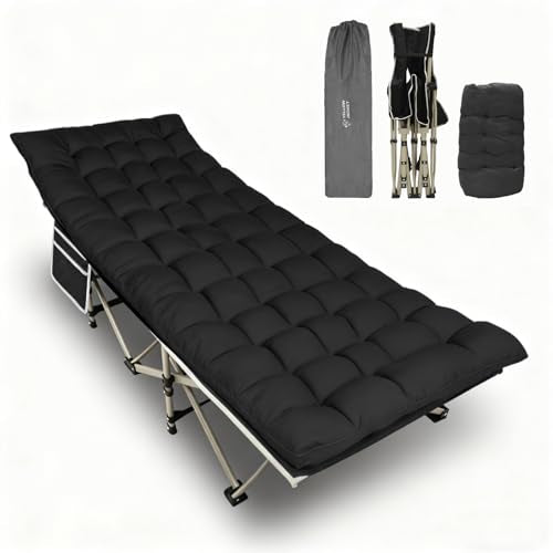 Yellow Jacket Black Folding Camping Cot for Adults, 600LBS Support, Removable Mattress, Portable Bed for Camping, Travel, Home, Office