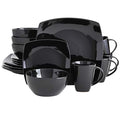 Gibson Elite Soho Lounge Square Reactive Glaze Stoneware Dinnerware Set for 4, Black, 16 pcs