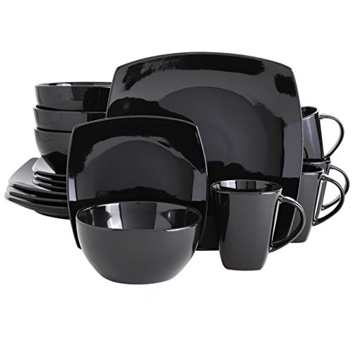 Gibson Elite Soho Lounge Square Reactive Glaze Stoneware Dinnerware Set for 4, Black, 16 pcs