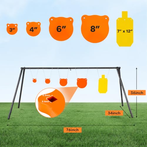 A- 1/2" Thick AR500 Target System with Stand & Gong Targets - Heavy Duty Shooting Practice for Rifle & Pistol