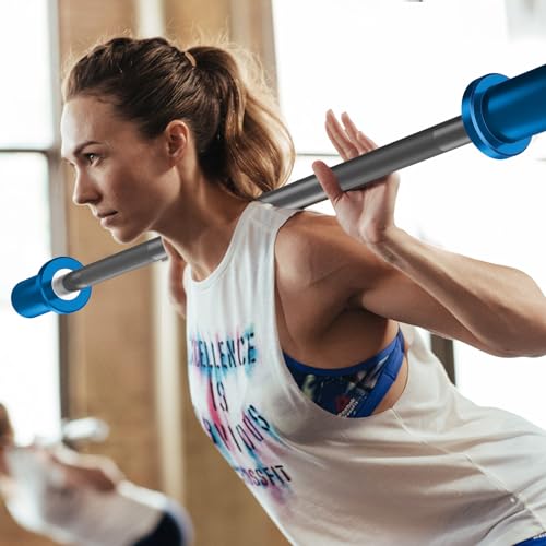 Mini Barbell Bar 5LB for Strength Training & Weightlifting - Blue Sleeves Black