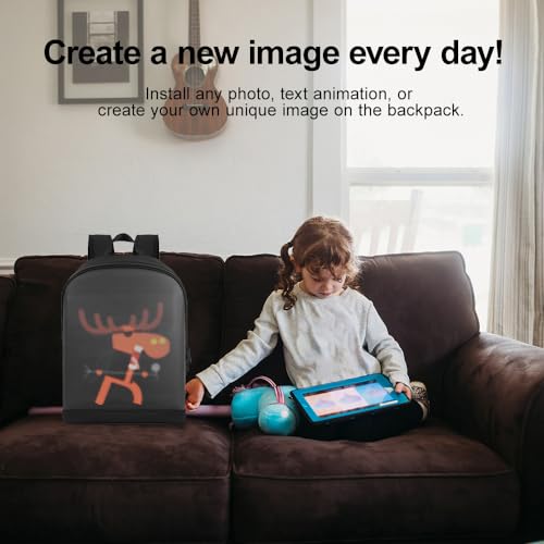 LED Customizable Photo Icon Backpack Black Water-Resistant Travel Bag with USB Port