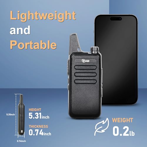 2 Pack Long Range Walkie Talkies with Rechargeable Batteries and Hands-Free - Rugged Two-Way Radios for Adults, School, Church