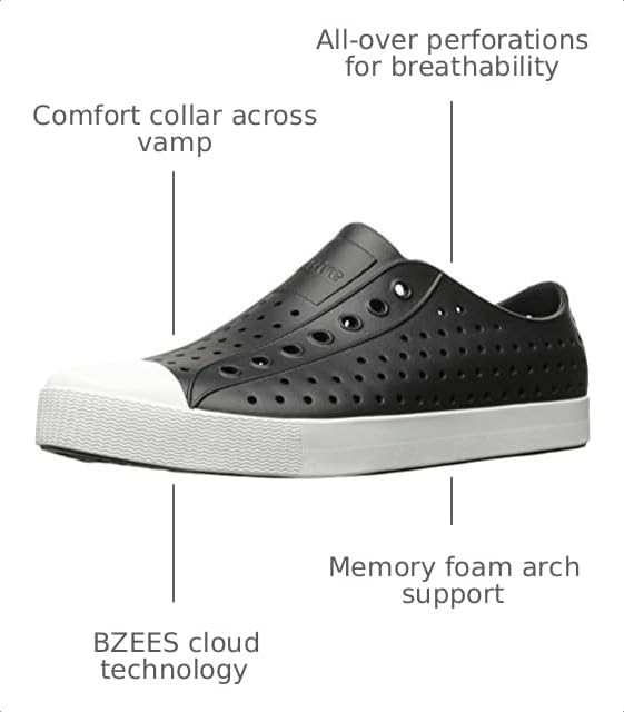 Native Shoes Jefferson Unisex Lightweight Slip-On Sneakers - Jiffy Black / Shell White 12 Women / 10 Men