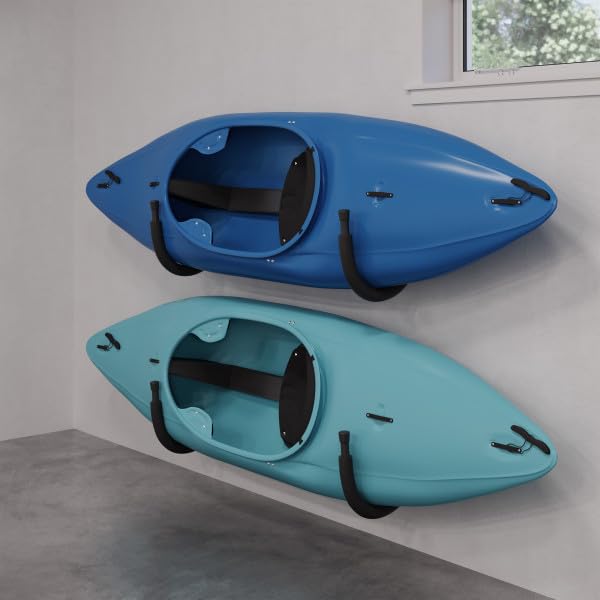 2-Pack Kayak Wall Mount Hangers with 100lb Capacity - Garage Storage Hooks - Black
