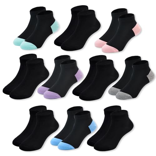 Kids Ankle Socks 8-12 Years 10 Pack Seamless Low Cut Athletic Socks - Assorted Colors