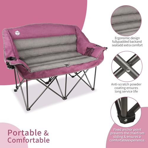 Northroad Purple Oversized Double Camping Loveseat Chair with Cup Holders & Carry Bag