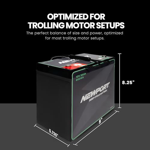 Newport 12V 50Ah Deep Cycle Marine Battery - Heavy-Duty AGM Trolling Motor Power