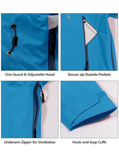 Men's Waterproof Rain Jacket - High-Performance 3L Hard Shell, Blue XL
