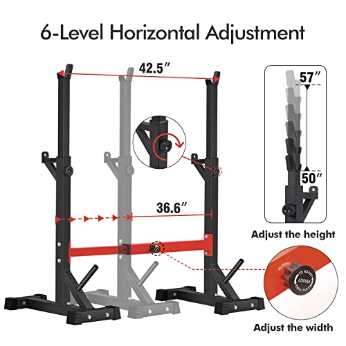 Red Adjustable Squat Rack Stand for Home Gym 550Lbs Capacity Barbell Storage