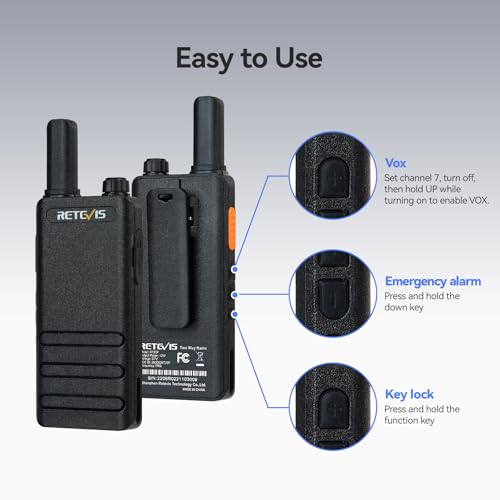 Retevis RT22P Rechargeable Compact Walkie Talkies 2-Way Radio 4 Pack Without Earpiece
