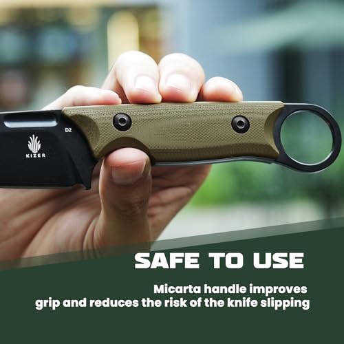 Fixed Blade Hunting Knife with G10 Handle - Green, 3.36" D2 Steel
