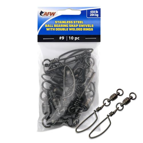 10 Pack Stainless Steel Ball Bearing Snap Swivels for Fishing - #9 450 lb Test