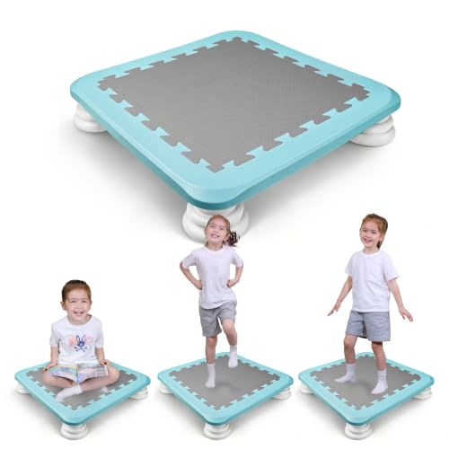 Zhenx Mini Trampoline for Autistic Kids - Blue Square Sensory Bounce Board Indoor Outdoor