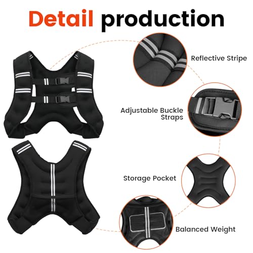 Poudee 30 lb Weighted Vest for Men Women Adjustable Fitness Training Black