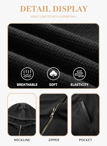 Eytino Plus Size Black Zip Up Hoodies for Women Oversized Waffle Knit Sweatshirt 3X