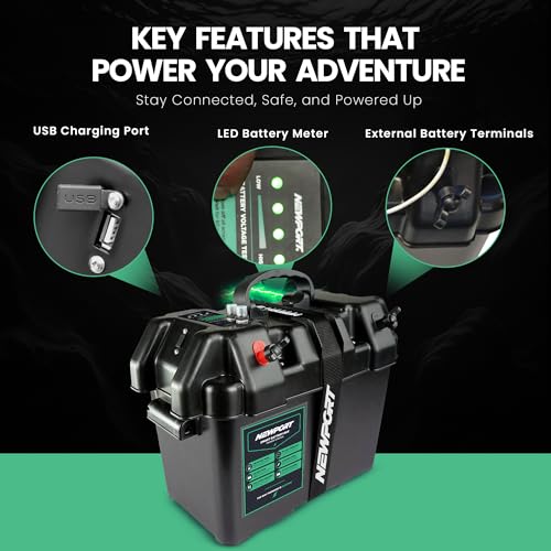 Newport Vessels Power Center Trolling Motor Battery Box with USB & DC Ports - Medium, Model X