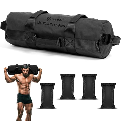Yes4All XL Adjustable Sandbags for Weight Training - Black, 125-200 lbs