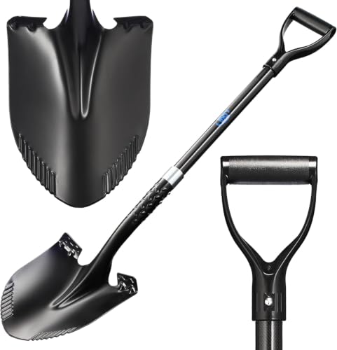 Black CKG Carbon Garden Shovel 43 Inch Heavy Duty Digging Spade with Round Blade & D-Grip
