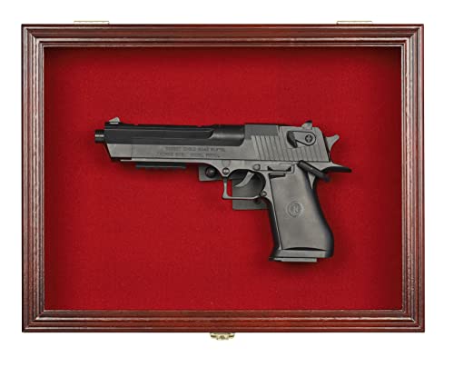 Mahogany Finish Wall Mount Gun Display Case with Lock & UV-Protected Acrylic Door