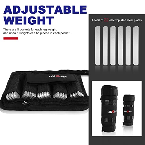 LEKÄRO Adjustable Ankle Weights 22 LBS with Removable Steel Bars for Men & Women