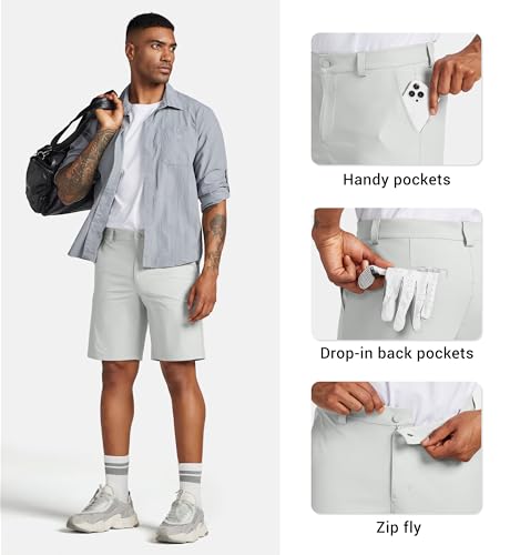 Willit Men's Stretch Golf Shorts 9-Inch Inseam Casual Cargo Quick Dry Light Gray