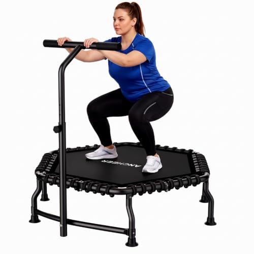 ANCHEER 50-Inch Black Rebounder Trampoline for Adults with Handle Bar, Indoor, 550 lb Capacity