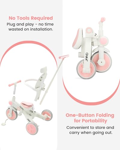 Pink 7-in-1 Foldable Toddler Tricycle for Ages 1-5 with Adjustable Features