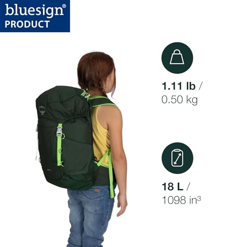 Osprey Jet 18L Kid's Hiking Backpack Green Canopy - Adjustable, Hydration-Ready