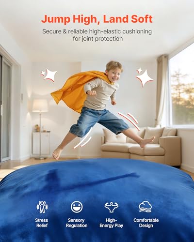 Kids Sensory Crash Pad with Foam Blocks - Large Blue Play Mat, 59.1x59.1x11.8in