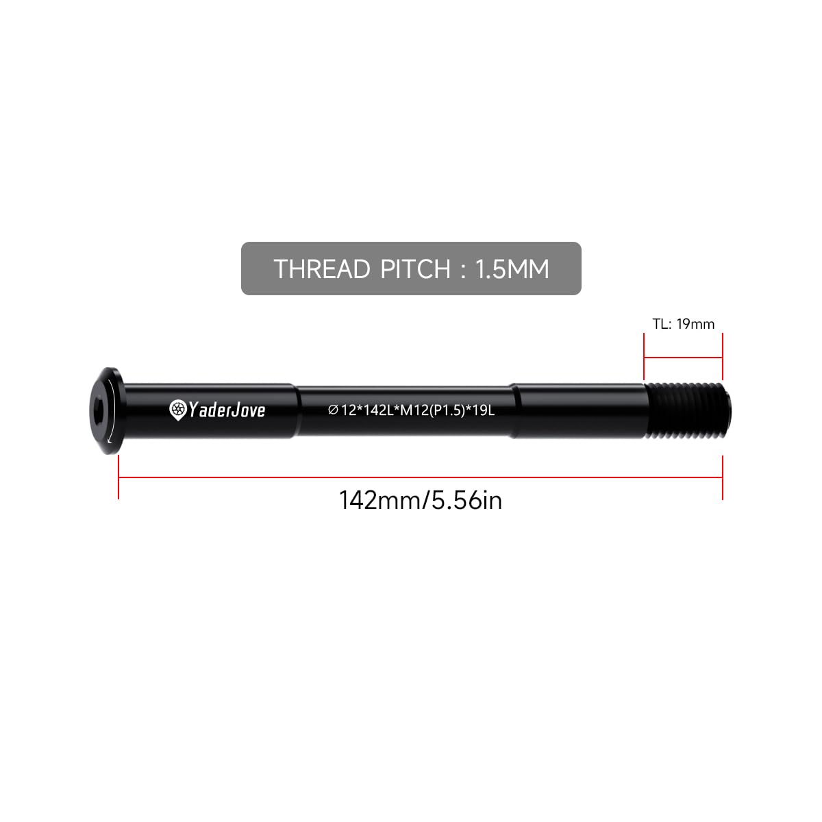 YaderJove Bicycle Thru Axle Adapter - Bike Hub Thru-axle for Bike Forks and Rear Shock, Thread Pitch: 1.5mm, Length: 12mm x117/120/121/123/126/128/130/135/142/157/162/165/168/171/175/177/181mm
