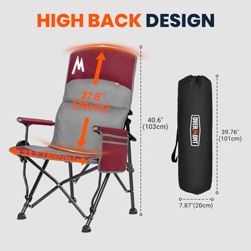 Heavy Duty Camping Chair with Lumbar Support & High Back - Supports 450 lbs