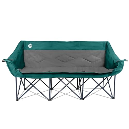 Northroad Oversized 3-Person Camping Loveseat Chair Dark Green & Grey - Heavy Duty Foldable Outdoor Seating with Cup & Wine Glass Holders