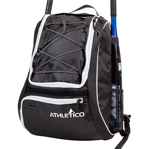 Black Athletico Baseball Bag Backpack for Youth & Adults with Shoe Compartment