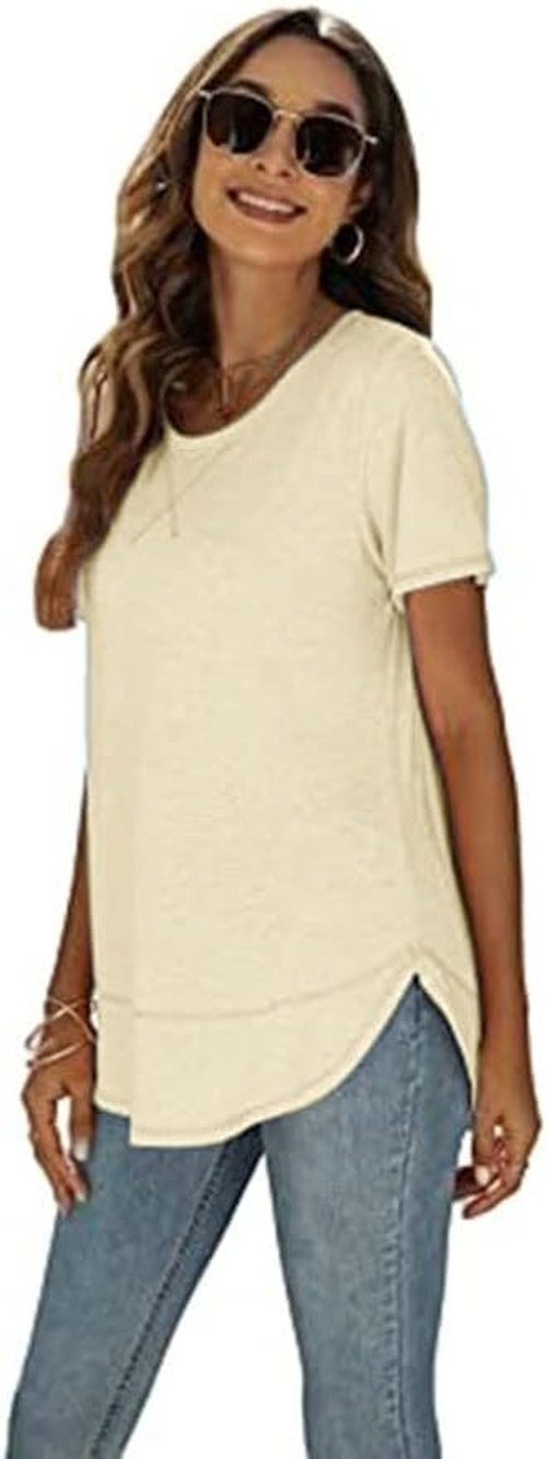 Beimuc Summer Tops for Women - Short Sleeve Crewneck Tunic Shirts with Side Split | Loose Fit