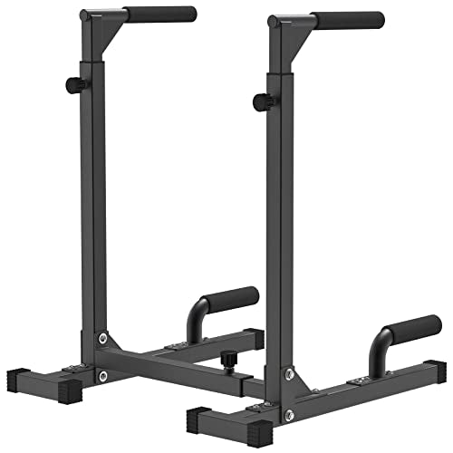 SELEWARE Adjustable Dip Bar Station Black for Home Gym Upper Body Workout