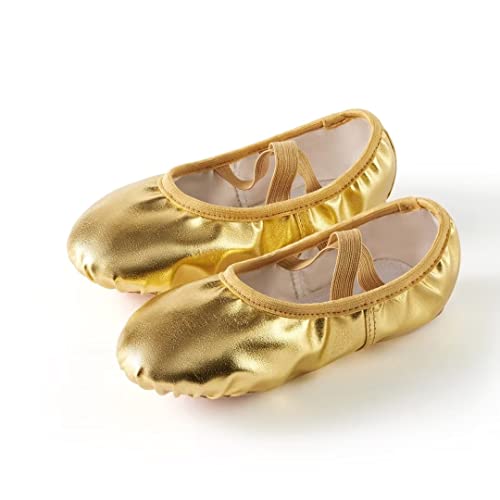 Missfiona PU Leather Ballet Shoes Women Belly Dance Slippers - 8.5 / Gold Band