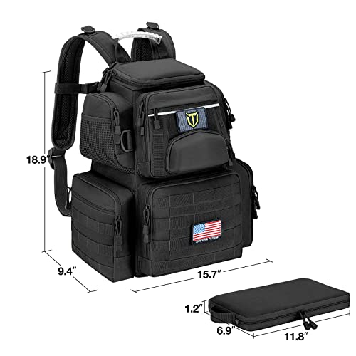 TIDEWE Black Gun Range Backpack with Pistol Cases & Ammo Storage